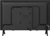 The back of a black television with its stand attached. Produktbild-Vorschau