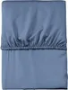 A folded blue fitted sheet with elastic gathering. Produktbild-Vorschau