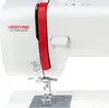 A close-up view of a white sewing machine with red accents, focusing on the needle and presser foot area. Produktbild-Vorschau