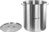 A stainless steel pot and its lid are shown against a white background. Produktbild-Vorschau