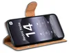 A smartphone in a flip case, displayed at an angle. Produktbild-Vorschau