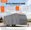 A diagram showing different sizes of RV covers with corresponding dimensions, overlaid on an image of an RV covered by one of the covers. Náhled obrázku produktu