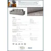 A collage of images showing a sofa, fabric texture, and product specifications. Produktbild-Vorschau