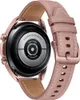 The back of a rose gold Samsung Galaxy Watch 3 with a pink leather band is shown against a white background. Produktbild-Vorschau