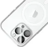 Close-up of the back of a clear phone case with a camera lens protector and a circular magnetic ring for charging. Produktbild-Vorschau