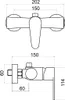 Technical drawing of a shower faucet with dimensions. Anteprima dell’immagine prodotto