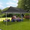 People are enjoying a picnic under a black canopy tent in a grassy yard. Podgląd zdjęcia produktu