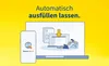 A graphic illustration promoting tax software, showing a smartphone and a laptop with a person relaxing in front of the laptop. Produktbild-Vorschau