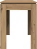 A close-up, front-facing view of a wooden table leg and part of the tabletop, set against a white background. Podgląd zdjęcia produktu