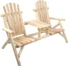 A wooden garden bench with two seats and an integrated table, shown against a white background. Produktbild-Vorschau