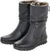 A pair of black leather boots with fur lining on a white background. Podgląd zdjęcia produktu