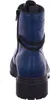 The back view of a blue boot with a black sole and laces. Voir les images du produit