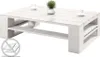 A white pallet coffee table with a plant and two cups on it, set against a white background. Produktbild-Vorschau
