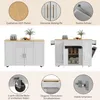 A collage of images showcasing a white kitchen island with a wood-toned countertop, highlighting its features like wheels, handles, and material. Produktbild-Vorschau