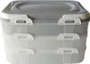 A three-tiered food storage container with a gray lid and white handles. Produktbild-Vorschau