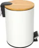 A white pedal bin with a bamboo lid and a silver pedal. Produktbild-Vorschau