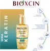 A product shot of hair oil with accompanying marketing text and icons. Voir les images du produit