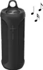 A black portable Bluetooth speaker with musical notes floating around it. Náhled obrázku produktu