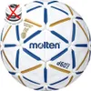 A white handball with blue and gold accents. Produktbild-Vorschau