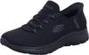 A black Skechers slip-on shoe is shown from a side angle against a white background. Voir les images du produit