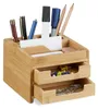 Relaxdays Schreibtisch Organizer Bambus, Stiftehalter Holz, Produktbild-Vorschau 1