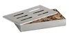 A stainless steel smoker box filled with wood chips, with the lid slightly ajar. Produktbild-Vorschau