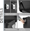 A collage of close-up images showcasing the features of an aluminum storage box. Produktbild-Vorschau