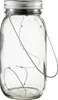A clear glass mason jar with a silver lid and a wire handle, containing delicate fairy lights. Produktbild-Vorschau