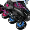 A close-up view of the wheels and lower part of inline skates. Produktbild-Vorschau