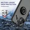 A phone case with a ring holder is shown falling and breaking rocks, emphasizing its drop protection. Produktbild-Vorschau