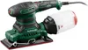 A studio shot of a green and black orbital sander with a dust collection container. Produktbild-Vorschau