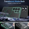 A product image showcasing a phone case with a matte translucent back and a green frame, placed on a dark, textured surface with crystal-like elements. The image also includes smaller inset images comparing the product to 'Others'. Náhľad obrázku produktu