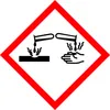 A hazard symbol indicating corrosive substances. Produktbild-Vorschau