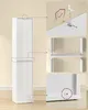 Collage of images showing details of a white shelf unit. Produktbild-Vorschau
