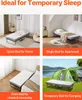 Collage of four images showing a folding bed in different settings: home, apartment, hotel, and camping. Náhled obrázku produktu