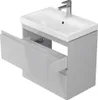 A modern bathroom vanity with a sink and an open drawer, shown against a white background. Produktbild-Vorschau
