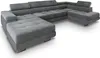 A large, U-shaped sectional sofa in a light gray fabric, shown from a diagonal angle against a white background. The sofa features tufted seat cushions and adjustable headrests. Produktbild-Vorschau