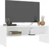 A modern white TV stand with a television on top and decorative items on the shelf. Anteprima dell’immagine prodotto