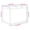 A line drawing of a storage bench with dimensions indicated by purple lines and text. Produktbild-Vorschau