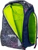 An open backpack with a colorful, speckled pattern and a bright green interior. Náhľad obrázku produktu