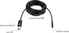 A black coiled cable with a USB connector on one end and a camera lens on the other, with labels indicating its features. Náhled obrázku produktu