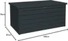 A dark gray storage box with dimensions indicated by lines and text. Produktbild-Vorschau