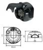 A 7-pin trailer socket with a protective cover and technical drawings showing its dimensions. Produktbild-Vorschau