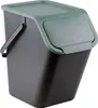 A dark gray kitchen bin with a green lid and handle, shown from a slightly elevated side angle against a white background. Produktbild-Vorschau
