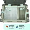 Overhead view of an open portable cooler with dimensions marked. Produktbild-Vorschau