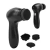 Two black electric shoe brushes and several interchangeable brush heads are displayed against a white background. Náhled obrázku produktu