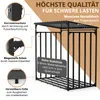 A diagrammatic marketing image of a metal firewood storage rack, highlighting its features with callouts and text. Produktbild-Vorschau