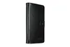 A black leather wallet case for a mobile phone, shown from the side. Podgląd zdjęcia produktu