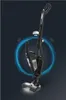 A black cordless vacuum cleaner is displayed against a dark background, with a blue glowing ring around it, suggesting a circular motion or timer. Produktbild-Vorschau