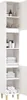 A tall, white bathroom cabinet with wooden legs, shown with its doors open, revealing shelves stocked with towels and toiletries. Náhled obrázku produktu